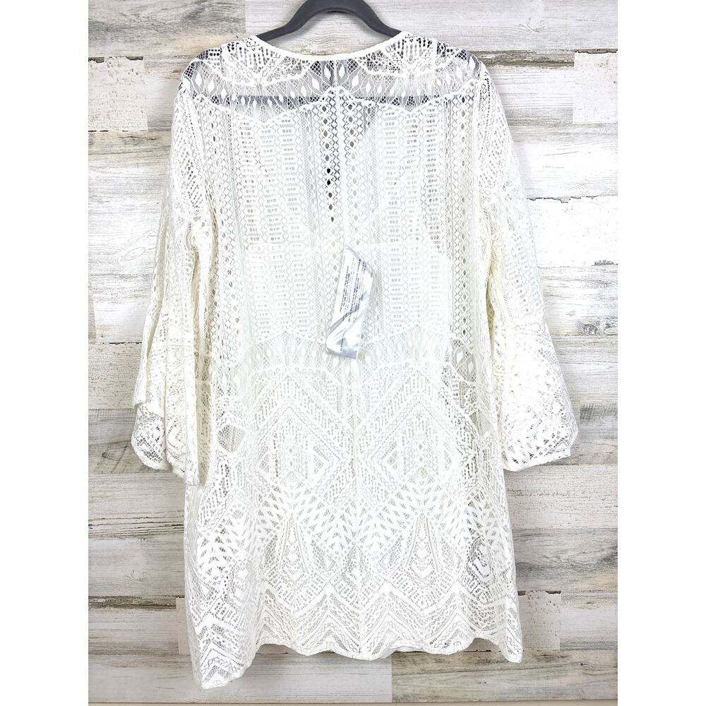 BCBGMAXAZRIA Womens L White Catier Boho Lace 3/4 Sleeve Summer Mini Dress NWT - Picture 4 of 8